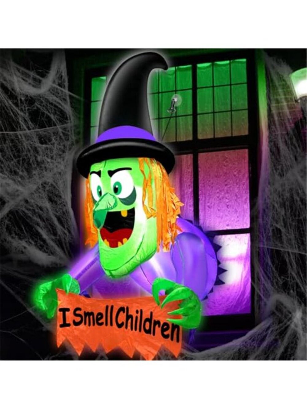 3.5 FT Halloween Inflatable Witch Broke Out from Window Blow Up